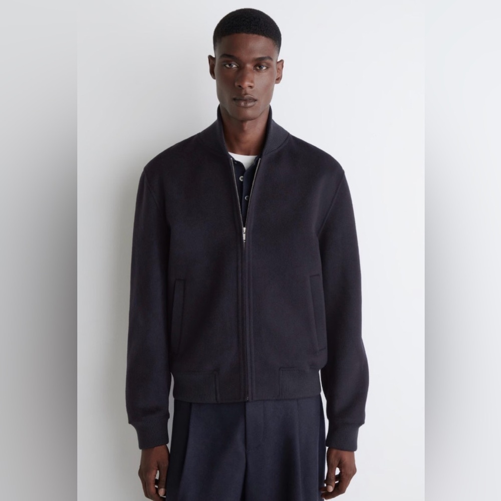 COS Double-Faced Wool Bomber Jacket Navy Size Small